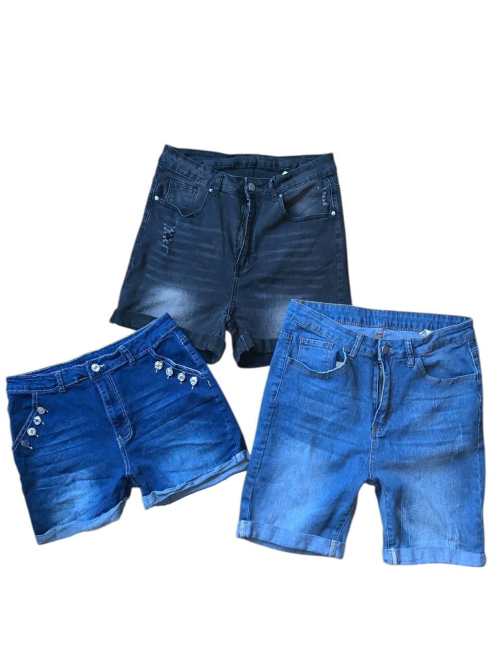 Bundle 3 x Denim Shorts High Waisted Cuffed Blue Black 0XL